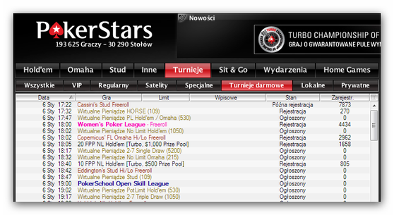 Freerolle w Poker Stars