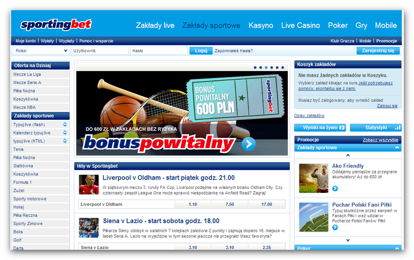 Najlepsi bukmacherzy - Sportingbet - homepage